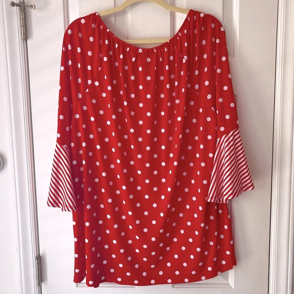 Susan Graver Red White Stripe Polka Dot Blouse Plus Size Women’s 2X - Picture 7 of 9